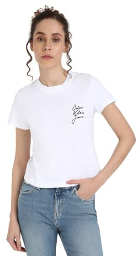 Calvin Klein Damen T-Shirts Kurzarm Script Institutional Baby Tee Rundhalsausschnitt, Weiß (Bright White), M