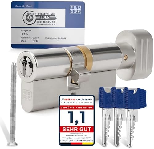 Winkhaus RPE Schließzylinder Einzelschließung - Hochsicherheits Türschloss Set für Haustür und Wohnungstür - 3 Schlüssel mit Kopierschutz Türzylinder Knaufzylinder 65/35 - Made in Germany - seit 1854