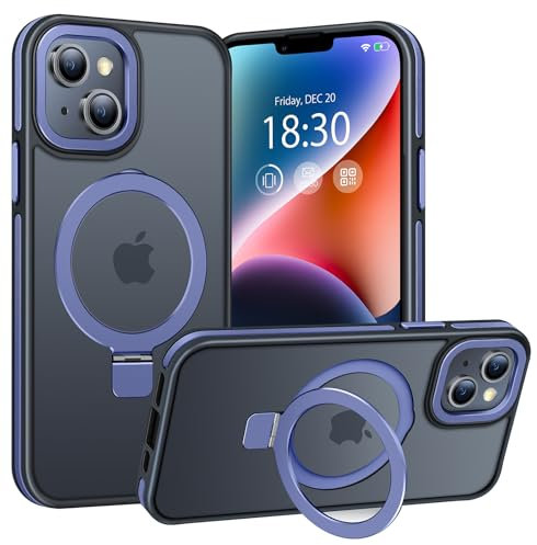 BENTIACC Handyhülle iPhone 14 Hülle, iPhone 13 Hülle, mit Unsichtbarer Ständer, mit Mag-Safe, Militärschutz, [Transluzente Matte] Anti-Fingerabdruck hülle iPhone 14//iPhone 13 6,1 Zoll (DunkelBlau)