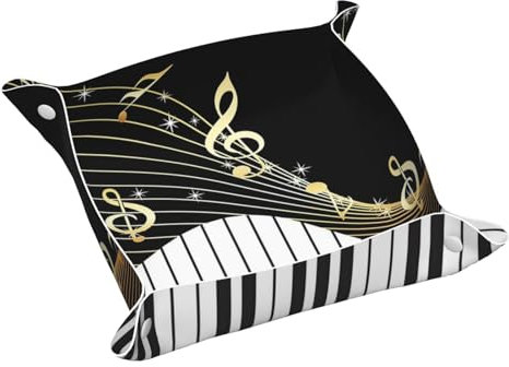 YounPrenG Leather Storage Tray, Jewellery Organiser Tray Desktop Storage Sundry Storage Tray, Piano Keyboard Music Note