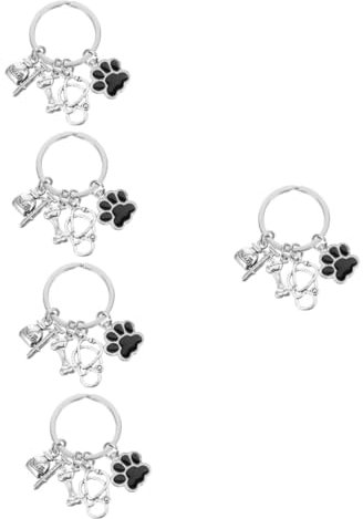 DEARMAMY 5 Pièces porte-clés porte-clés breloques de pendentif porte-clés de voiture porte-clés mignon porte-clés patte de chien charmes de à main de zinc
