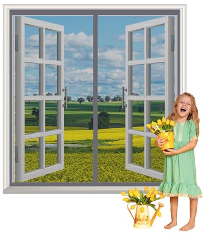 Zanzariera Magnetica per Porta e Finestra, Tenda Pieghevole Chiusura Automatica, 105x150cm, Grigio