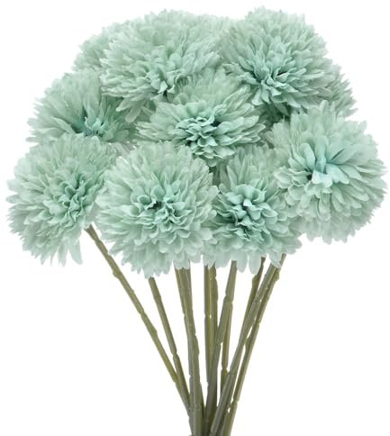 M METERXITY 12pcs Flores de Bola de Crisantemo Artificial, 11 Ramo de Hortensias de Seda Falsa Toque Real Flores Falsas para Hogar/Boda/Navidad/Fiesta/Jardín Oficina [Azul Otoñal]