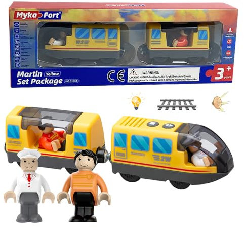 Treno elettrico lok ferroviario in legno (collegamento magnetico), treno locomotiva a batteria, potente treno motore compatibile con Thomas, set di treni a batteria, giocattolo per bambini, giallo