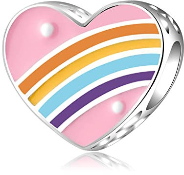 Ciondolo cuori rosa arcobaleno Ciondolo in argento sterling 925 adatto per collana bracciale Pandora