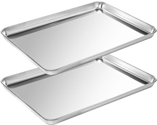 Baking Trays for Oven Non Stick Set of 2, Premium Stainless Steel Oven Tray, Durable Cookie Sheets Pan for Baking Cooking Serving - 9 x 7 x 1 inch, Dishwasher Safe and Easy Clean