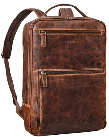 STILORD Jayce XL Leder Laptoprucksack 17 Zoll für Herren und Damen Business Backpack Groß - Perfekt für Arbeit Uni und Reisen - Vintage Echtleder Rucksack mit Griff Farbe:luino - braun