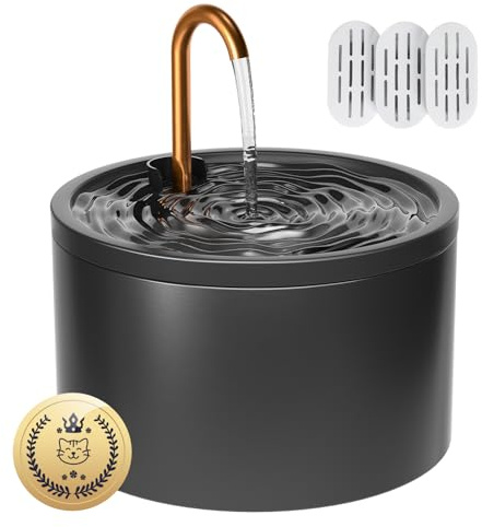 MISFANS Ceramic Cat Water Fountain, All-Ceramic Body, Pure Copper Spout | 2.1L/71oz Capacity, Under 20dB Pump, Dual Filtration, Faucet and Fountain Modes, Easy-Clean Unit, 3 Filters and Sponge, Black