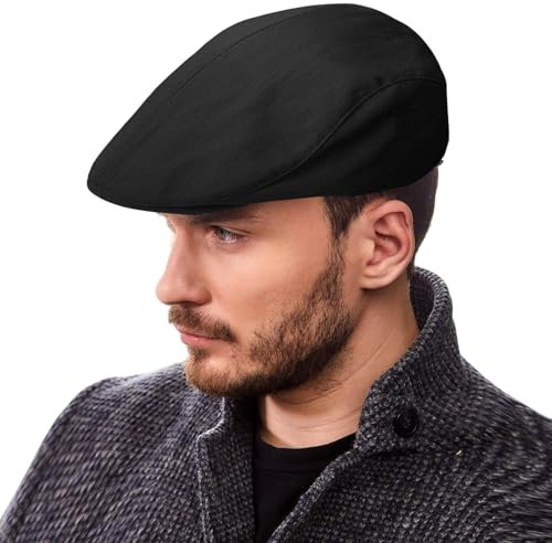 TUONYIS Schirmmütze Herren,Schiebermütze Herren,Schiebermütze Barret Cap,Verstellbare Newsboy-Mütze,1920 Stil Gatsby Kostüm Accessoires für Männer beim Wandern Golfen Reisen Einkaufen(Schwarz)