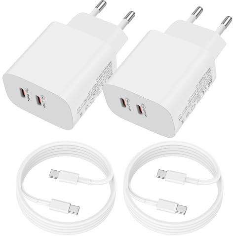USB C Adapter 20Wx2,2Port USB C Ladegerät mit 2x2M Schnellladekabel, für iPhone 16 15 iPad Samsung Huawei, USBC Stecker Schnellladegerät Netzstecker USBC Netzteil Ladestecker Charger