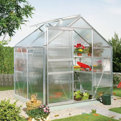 Vitavia Gewächshaus Calypso 3000, Aluminium eloxiert, 3,0 m², 6 mm HKP | Wetterfestes & stabiles Treibhaus | Perfekt für Gemüse & Pflanzen | Robust & langlebig