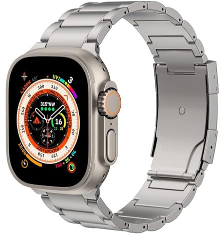 XMKT Cinturino in titanio cinturino per Apple Watch 49mm 45mm 44mm 42mm IWatch Ultra2 Ultra SE 2 SE Series 9 8 7 6 5 4 3 2 1, cinturino di ricambio in titanio con chiusura pieghevole(Silver)