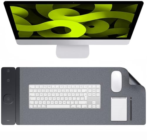 Allity Tappetino da Scrivania con Ricarica Wireless 4 in 1, 15 W | Tappetino per Laptop e Mouse, Caricatore Wireless Qi per Smartphone, Nero