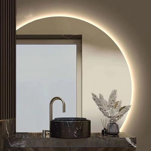 Specchio da bagno antiappannamento retroilluminato a mezzaluna, specchio da trucco intelligente a LED a 3 colori, specchio da parete moderno senza cornice per camera da letto, soggiorno, ingresso