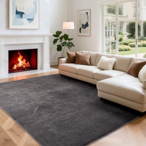 Puremy Wohnzimmerteppich, Kurzflor Flauschiger Weich, 120x170cm, Dunkelgrau