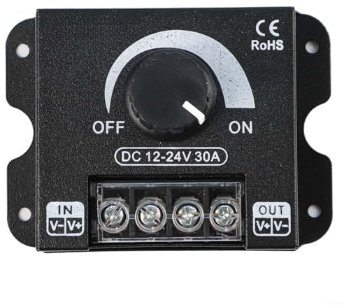 Jotekonoby Regolatore dimmer per strisce LED, 12 V-24 V 30 A, interruttore a manopola a canale singolo, alloggiamento in alluminio duraturo, nero, compatibile con illuminazione a LED monocolore