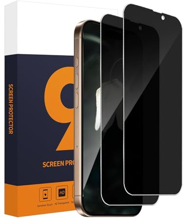 Carantee 2 Pack Verre Trempé pour iPhone 16 Pro 5G, 2,5D bord rond Anti Espion Protection Écran, 9H Ultra Résistant, Anti Rayures, Tactile sensible, HD Sans Bulle iPhone 16 Pro Spy Vitre Protection
