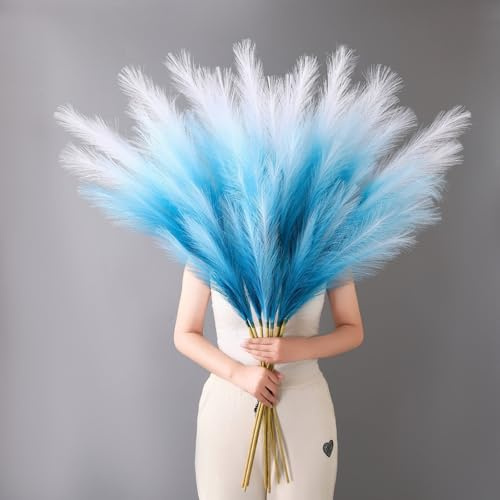Larber 8 Stück Pampasgras Künstlich Groß Decor 113CM,Künstliche Trockenblumen Deko Pampasgras Groß für Wohnzimmer Flur Treppe Hochzeits Vase Dekoration (Blau mit Farbverlauf)