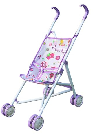 Puppenwagen, Puppenbuggy Rollenspiel Zubehör, Puppenbuggy Set, Faltbare Struktur mit Eisenrahmen für Kindergeburtstage Familienspiele Rollenspiele, Kinderwagen für Puppen, Lila