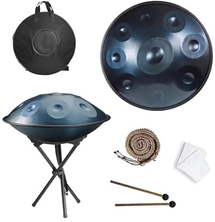 Handpan Instrument 9/10/12 Töne 22 Zoll 432/440Hz Handpan Steel Drum Includes Soft Bag Mallets Stand Cleaning Cloth, Hand Pan Drum für Sound Healing, Meditation, Yoga(Blau,432HZ/10Note)