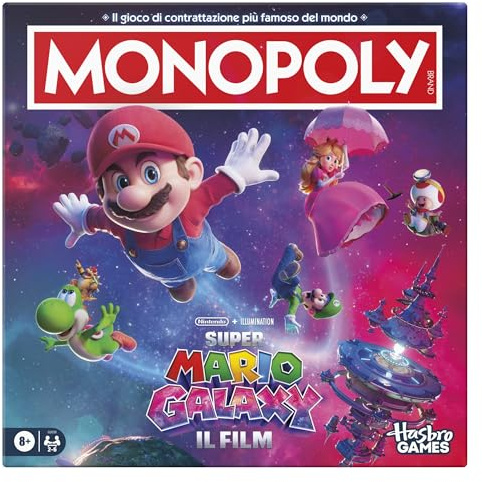 Monopoly: Super Mario Galaxy Der Film, Brettspiel, Spaß für die ganze Familie, geeignet für Kinder, Mädchen, Jugendliche und Erwachsene, von 2 bis 6 Spielern, ab 8 Jahren - italienische Version