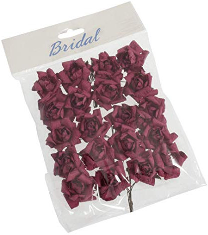 Small Burgundy Paper Rose Heads x 20 Wired