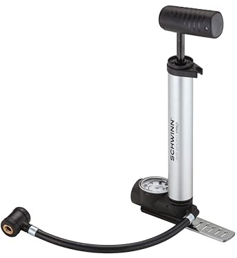 Schwinn Air Sport Pro Frame Pump, Black, Pressure Gauge, Portable, For Mountain, Cruiser and Electric Bikes, with Frame Mount Attachment, Dual Head for Schrader and Presta Valves, Manual Air Pump