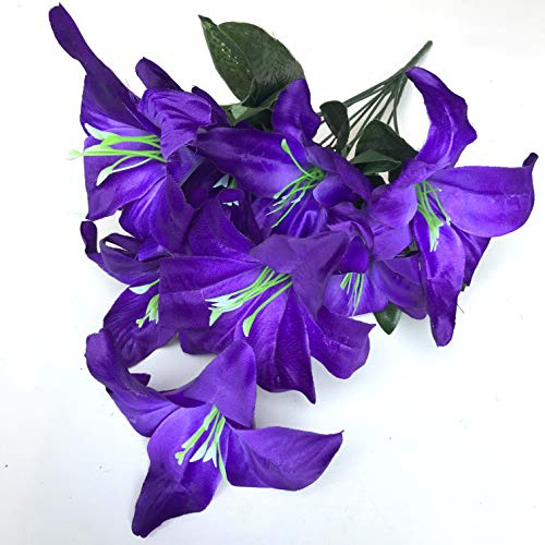 Best Artificial 45cm Stargazer Lillies 10 Head Flower Spray Bunch (Violet)