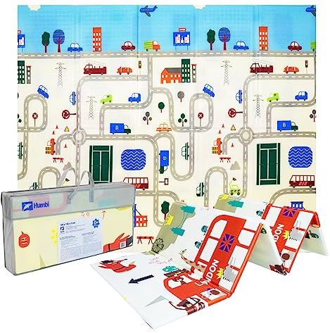 Humbi Spielmatte Baby Krabbelmatte Faltbarer XPE-Schaumstoff Doppelseitig Wasserdicht Größe 150x180x1cm Teppich Babymatte rutschfest Tragbar (London/Straßen)