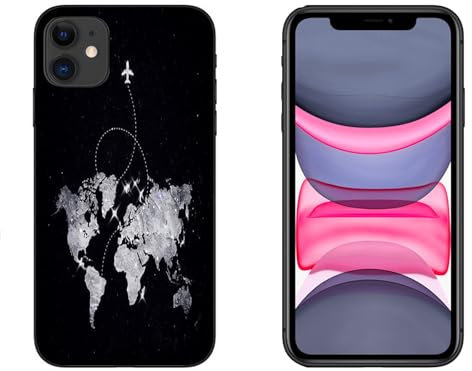 Generico Hulle kompatibel mit Apple iPhone 11 Fernweh Weltkarte mit Flugzeug und Sternen/Weiches TPU-Silikongel/Telefon-Hartschale zum Aufstecken, rutschfest, Kratzfest, stoßfest, schützendes TPU