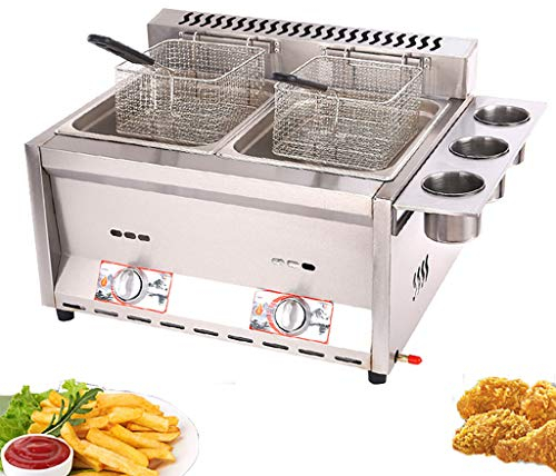 Friteuse à copeaux de gaz friteuse de 16L en acier inoxydable de qualité alimentaire allumage électronique par impulsion antidérapant économie d'énergie facile à nettoyer