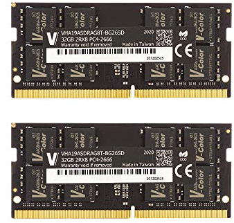 V-Color - Memoria DDR4 de 64 GB (2 x 32 GB) 2666 MHz compatible con iMac Retina 5K, 27 pulgadas, 2019 y iMac Retina 5K, 27 pulgadas, 2020 SODIMM sin ECC, actualización de memoria RAM PC4-21300 CL19 de