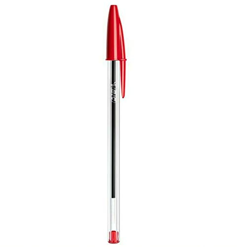 BIC Cristal,Bolígrafos de punta de bola de 1 mm para uso diario, escritura de ensayo diario, para casa, escuela, oficina, suministros de papelería, barril transparente, RGB (rojo, 10 bolígrafos)