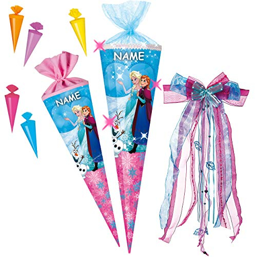 alles-meine.de GmbH Set Schultüte + 5 kleine Zuckertüten - die Eiskönigin - FROZEN - 100 cm - 12 eckig - incl. Name und große Schleife - Organza Abschluß - Zuckertüte - mit..