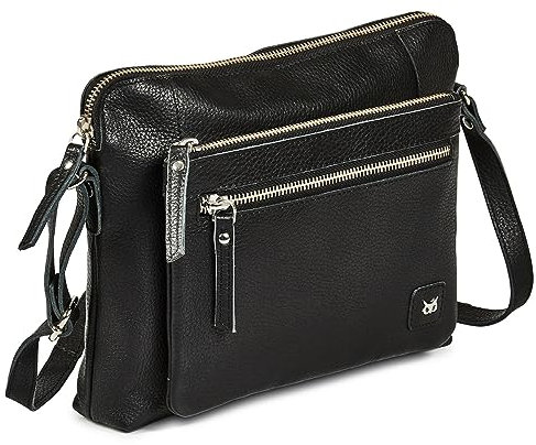Wise Owl Accessories Kleine Umhängetaschen & Geldbörsen aus weichem, gekrispeltem Echtleder - Triple Zip Premium Sling Frequenzweiche Umhängetasche für Damen (Schwarzes Nappa)