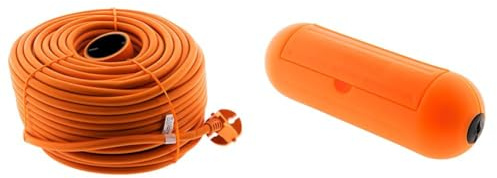Zenitech Verlängerungskabel, 16 A, HO5VV-F, 2 x 1,5 mm², Orange, 50 m. & Boîtier de Protection orange Pour prolongateur Jardin IP54