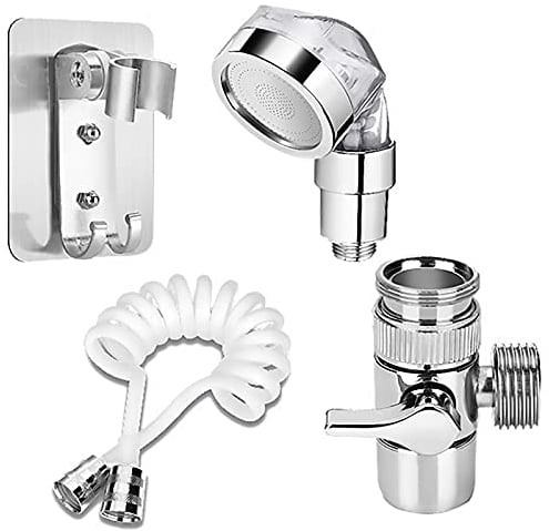 Greyoe Adaptador Grifo Ducha, Ducha de Lavabo, Fregadero de Cocina Juego de Ducha para Fregadero de Baño con Manguera de Resorte y Soporte, Adecuado para Lavar El Cabello en El Fregadero, Bañera