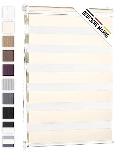 Blumtal Doppelrollo 100 x 130-155cm - Klemmfix Rollo, Rollos für Fenster ohne Bohren, Klemmrollo für Fenster & Türen, Seitenzugrollo, Elfenbein