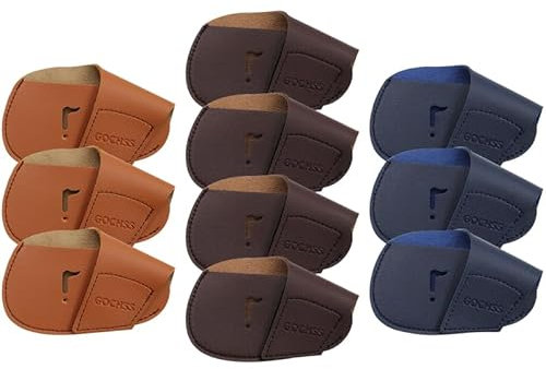 GOCHSS I Golf Iron Headcovers 10pcs PU Fit Both Right-Handed Clubs Golf Club Protector for Titleist Callaway Ping Taylormade Fit More Brands Golf Iron（Yellow+Brown+Dark Blue）