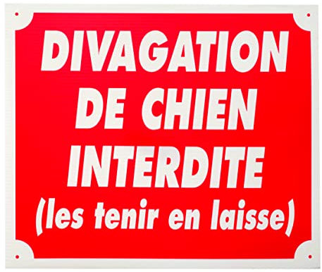 JANUEL - Panneau de Signalisation Akylux Divagation de Chien Interdit - 25cm x 30cm - Rouge