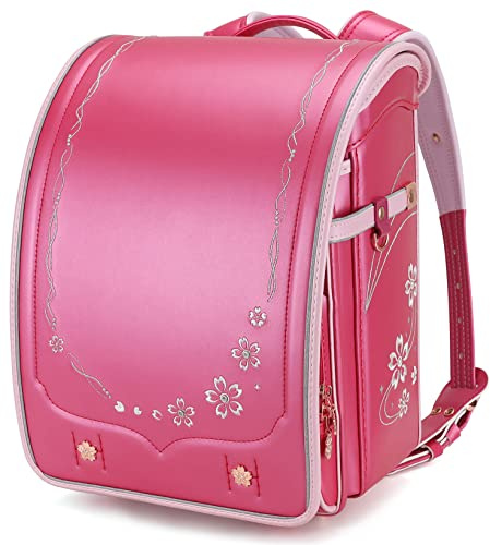 IwaiLoft Ransel Randoseru Backpack Automatic Satchel Japanese School Bag Cherry Blossom Sakura Embroidery PU Bookbag