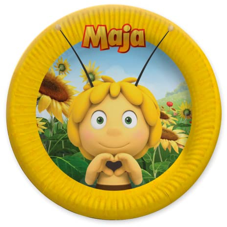 Party Factory Biene Maja 8x Pappteller, Einwegteller gelb, Ø23cm, Partyteller zum Kindergeburtstag, Mottoparty