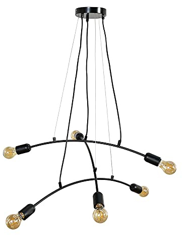 MiniSun | Industrial 6 Way Matt Black Suspended Cross Over Ceiling Pendant Light Fitting | Pendant Lights, Home Décor & Improvement Essential | Includes Bulb | Includes Full Wired Fitting