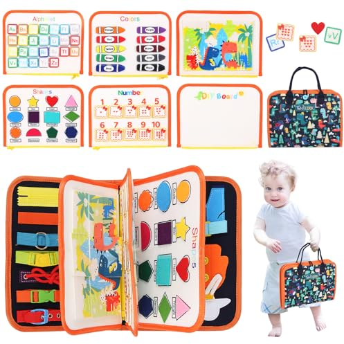 TUNJILOOL Montessori Busy Board - Livre d'activités sensorielles 8-en-1, idéal pour Les Voyages, développement de la motricité Fine et éducation préscolaire