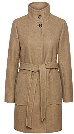 b.young BYCILIA Damen Wintermantel Wollmantel Winterjacke mit Stehkragen Gürtel aufgesetzte Taschen, Größe:40, Farbe:Tannin Melange (1713201)