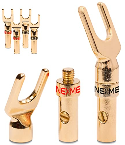 NEXMEX High End Kabelschuhe 6 Stück (3-Paar) Gabelschuhe für Kabel bis 6mm² 24K vergoldet löt- oder schraubbar für Lautsprecherkabel HiFi-Boxen Verstärker Endstufen Steckverbinder