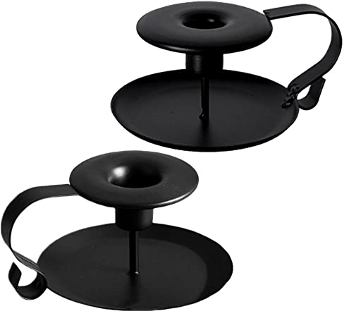 Zasiene Schmiedeeiserner Kerzenhalter 2 Stück Retro Kerzenhalter Schmiedeeiserner Kerzenhalter Vintage Kerzenständer Deko mit Griff kerzentablett Schwarze für Abendessen Weihnachts Halloween