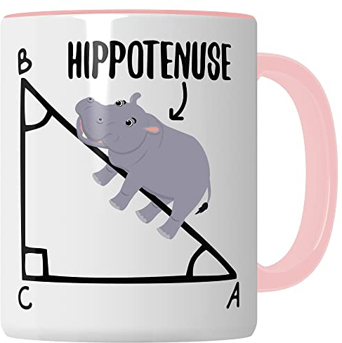Mathe Tasse Mathematiker Kaffeetasse Hippothenuse lustig Kaffee-Becher Mathe-Lehrer Geschenkidee Sarkasmus Mathematik Mathematikstudent Geschenk Kollegium Lehrerzimmer Pythagoras Nilpferd (Weiß/Pink)