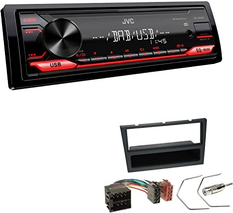 JVC KD-X182DB 1-DIN Autoradio DAB+ USB Digital Receiver inkl. Antenne mit Einbauset passend für Opel Meriva 2003-2010 Charcoal