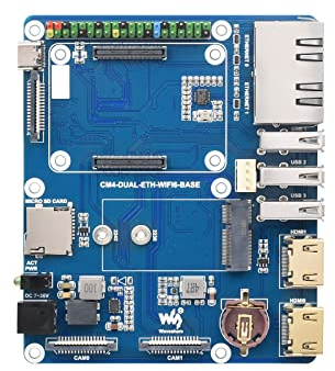 Waveshare WIFI6 Dual ETH Base Board Compatible with Raspberry Pi Compute Module 4(NOT Included) Onboard M.2 E Key Slot